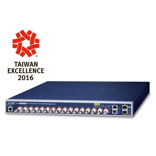 16-port Coax + 2-port 10/100/1000T + 2-port 100/1000X SFP Long Reach PoE over Coaxial Managed Switch LRP-1622CS
