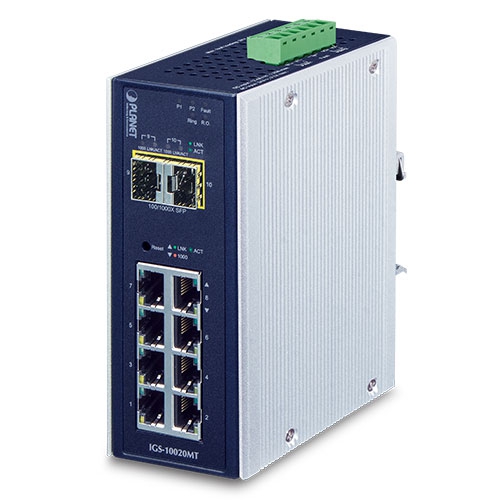 Industrial 8-port 10/100/1000T + 2-port 1G/2.5G SFP Managed Gigabit Switch IGS-10020MT