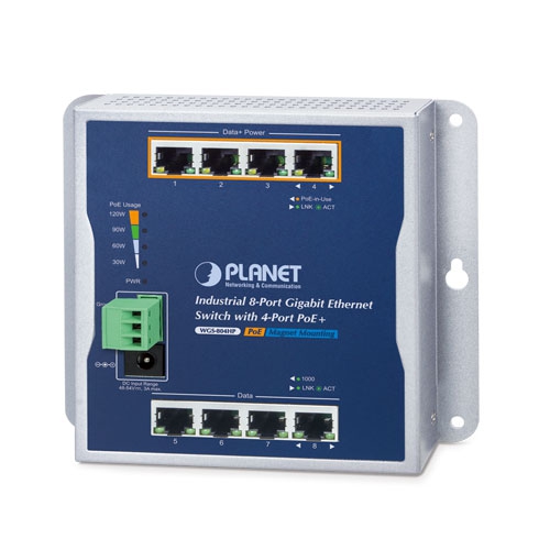 Industrial 8-Port 10/100/1000T Wall-mounted Gigabit Ethernet Switch with 4-Port PoE+ WGS-804HP