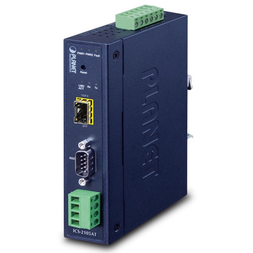 Industrial 1-port RS232/422/485 Serial Device Server with 1-Port 100BASE-FX SFP ICS-2105AT / ICS-2102T / ICS-2102TS