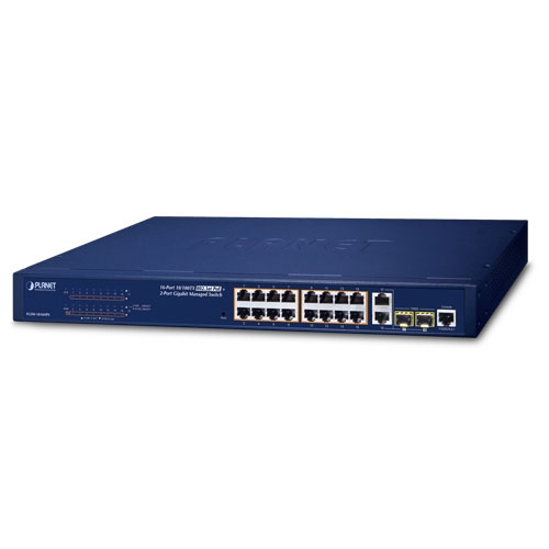 16-Port 10/100TX 802.3at PoE + 2-Port Gigabit TP/SFP Combo Managed Ethernet Switch FGSW-1816HPS