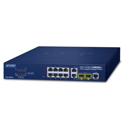 8-Port 10/100TX 802.3at PoE + 2-Port Gigabit TP/SFP Combo Managed Ethernet Switch FGSD-1008HPS