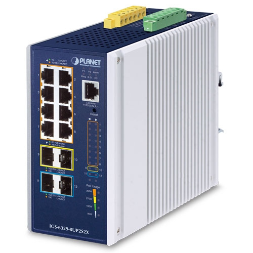 Industrial L3 8-Port 10/100/1000T 802.3bt PoE + 2-Port 1G/2.5G SFP + 2-Port 10G SFP+ Managed Ethernet Switch IGS-6329-8UP2S2X