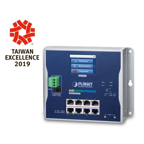 Industrial L2+ 8-port 10/100/1000T + 2-port 1G/2.5G SFP Wall-mount Managed Switch with LCD Touch Screen WGS-5225-8T2SV