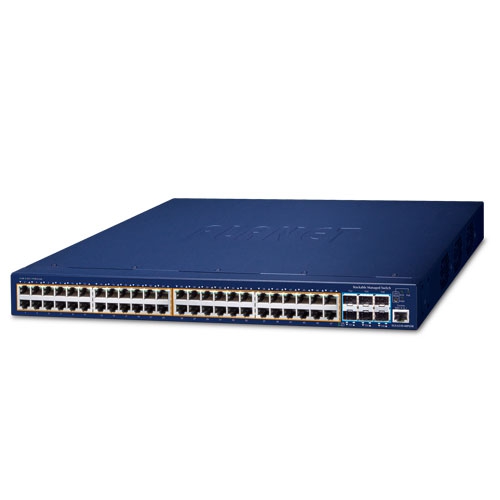 L3 48-Port 10/100/1000T 802.3at PoE + 6-Port 10G SFP+ Stackable Managed Switch with 55V DC Redundant Power SGS-6310-48P6XR