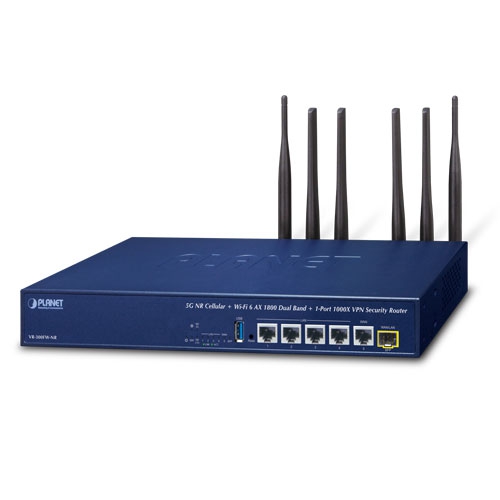 5G NR Cellular + Wi-Fi 6 AX 1800 Dual Band + 1-Port 1000X SFP VPN Security Router VR-300FW-NR