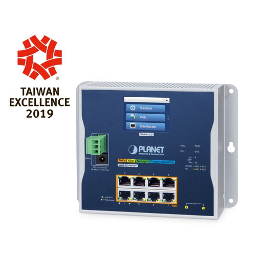 Industrial L2+ 8-port 10/100/1000T 802.3at PoE + 2-port 1G/2.5G SFP Wall-mount Managed Switch with LCD Touch Screen WGS-5225-8P2SV