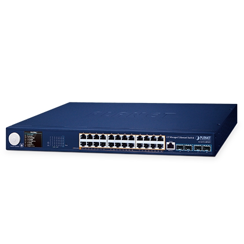L3 24-Port 10/100/1000T 802.3at PoE + 4-Port 10G SFP+ Managed Ethernet Switch with Smart LCD Screen GS-6311-24P4XV